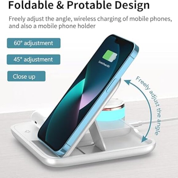Wireless Charger, 3 in 1 Foldable Fast Charging Station - Picture 5 of 7
